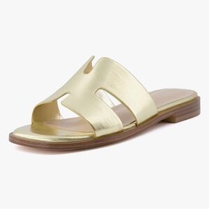 Cushionaire Women's Voyage Slide Sandal with Memory Foam Sz 10M gold